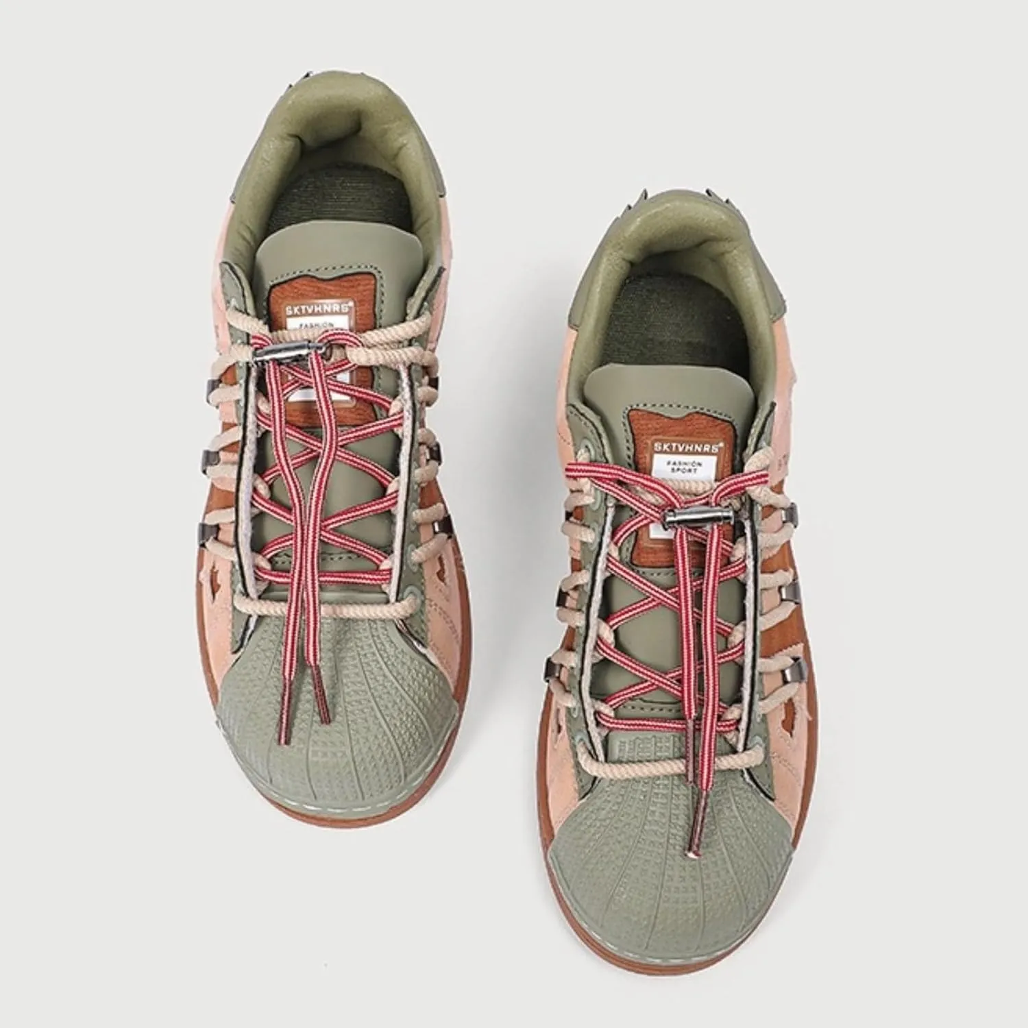Retro Fashion Chunky Platform Sneakers for Women Trendy Casual Aesthetic Skateboard Shoes Camo Green Brown Suede
