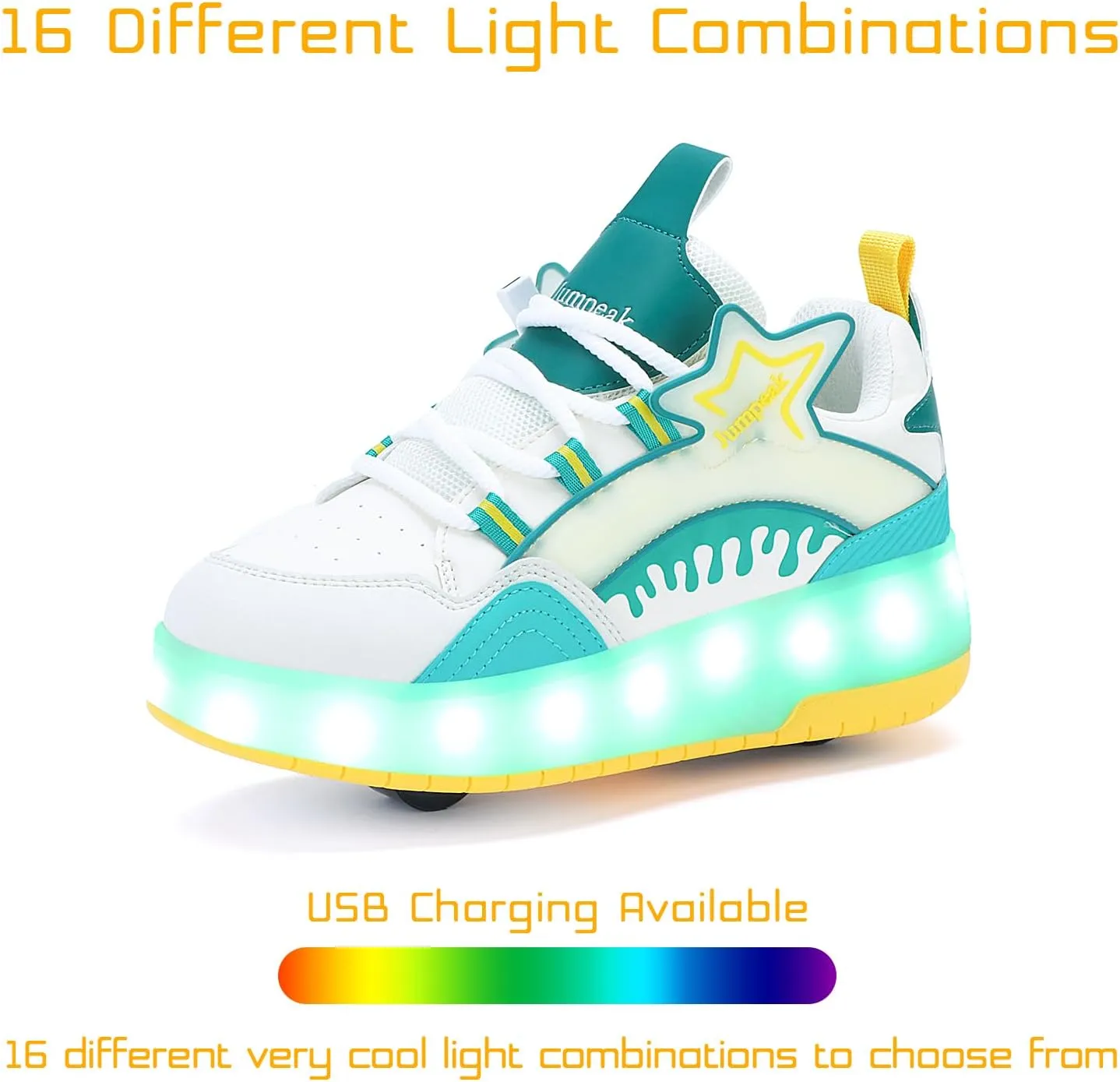 Roller Shoes with 16 LED Combinations for Girls Boys Roller Sneakers with 2-Wheels USB Rechargeable for Christmas Birthday Children Party Show Gift