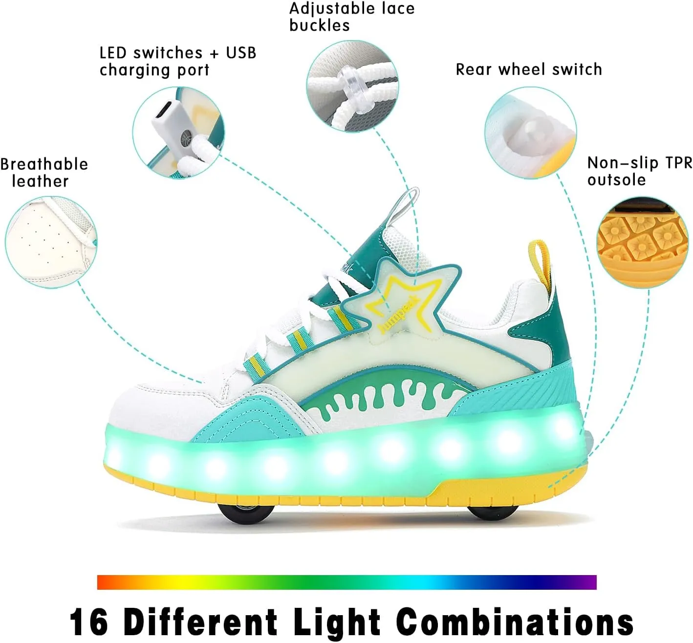Roller Shoes with 16 LED Combinations for Girls Boys Roller Sneakers with 2-Wheels USB Rechargeable for Christmas Birthday Children Party Show Gift