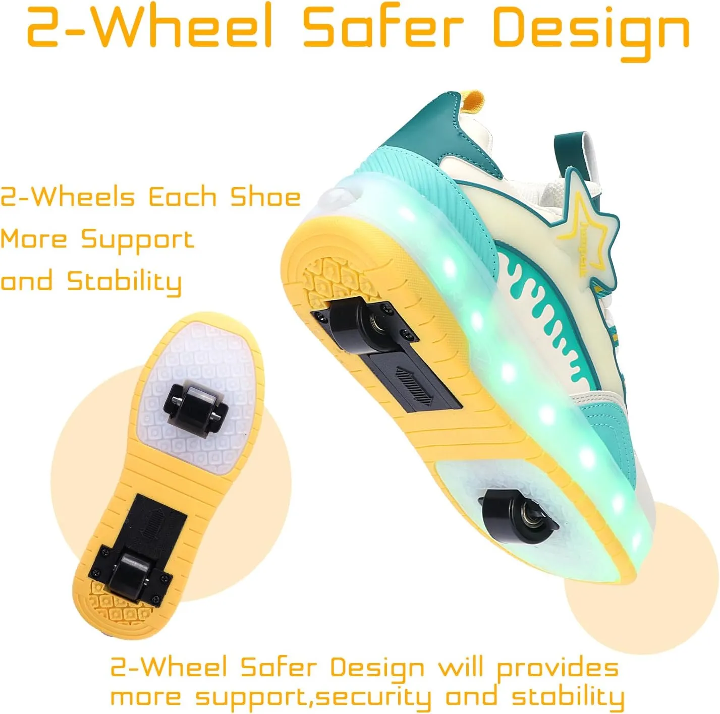 Roller Shoes with 16 LED Combinations for Girls Boys Roller Sneakers with 2-Wheels USB Rechargeable for Christmas Birthday Children Party Show Gift