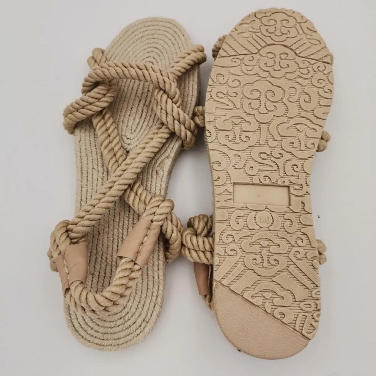 Rope Sandals for Women Braided Straw Sandals Crisscross Strappy Open Toe Summer Slide Beach Sandals Women Boho Flats