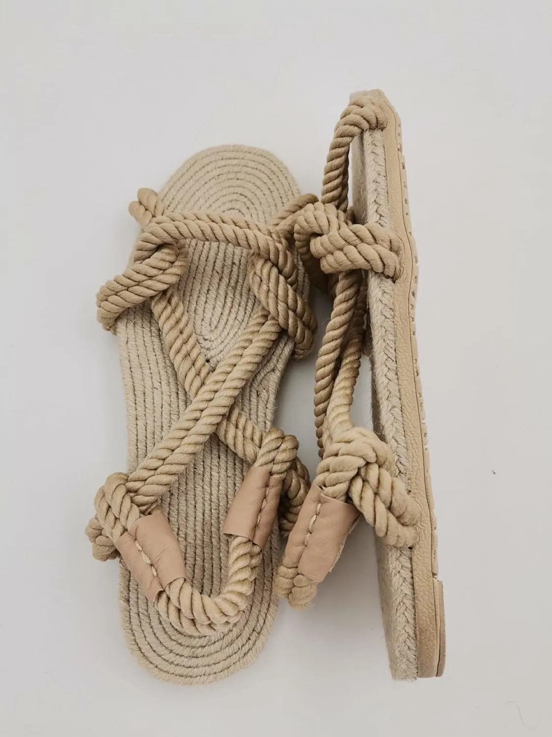 Rope Sandals for Women Braided Straw Sandals Crisscross Strappy Open Toe Summer Slide Beach Sandals Women Boho Flats