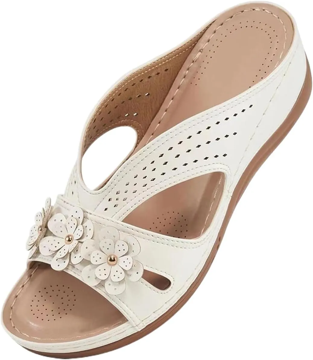 Sandals for Women Dressy Flower Slippers Open Toe Orthotic Sandals for Women Casual Slides Non Slip Summer Slippers Comfortable Wear Shoes Ladies