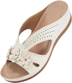 Sandals for Women Dressy Flower Slippers Open Toe Orthotic Sandals for Women Casual Slides Non Slip Summer Slippers Comfortable Wear Shoes Ladies