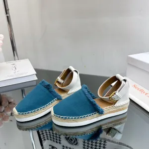 SEE BY CHLOÉ ESPADRILLES SANDAL IN CERULEAN BLUE FABRIC AND WHITE CALFSKIN