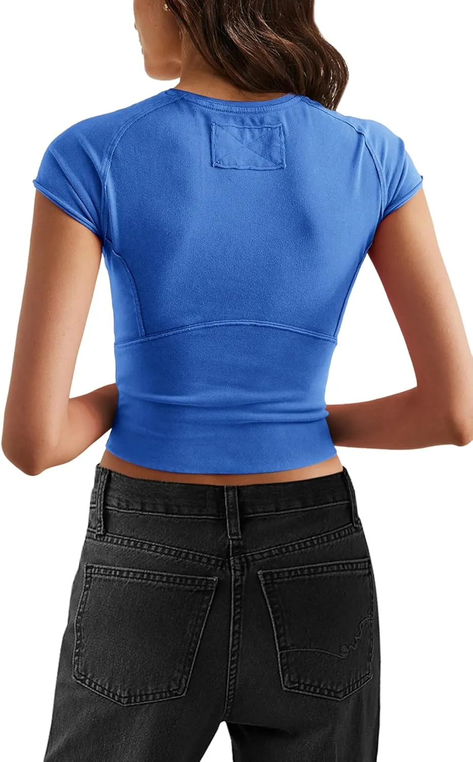 SENSERISE Womens Crop Tops Tight T Shirts Short Sleeve Crewneck Basic Tee Slim Fit Summer Going Out Outfit