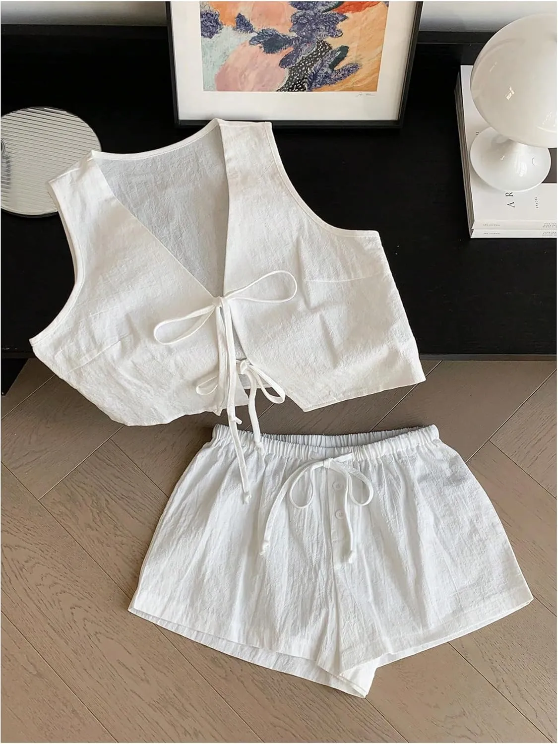 SHENHE Women's Summer 2 Piece Outfits Tie Front Vest Tank and Shorts Set Resort Travel Clothes