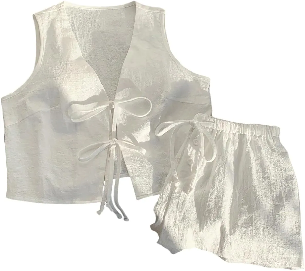 SHENHE Women's Summer 2 Piece Outfits Tie Front Vest Tank and Shorts Set Resort Travel Clothes