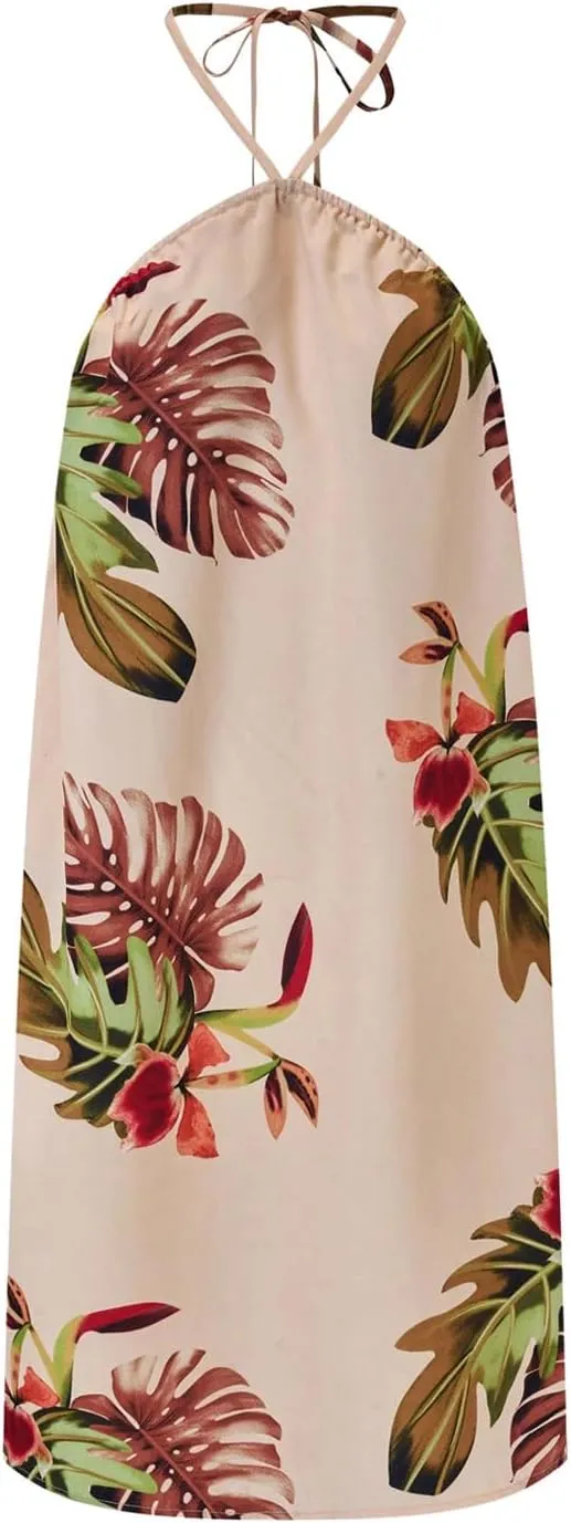 SHENHE Women's Summer Halter Neck Backless Tropical Dress Swing Boho Vacation Sundress
