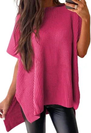 SHEWIN Womens Tops Casual Short Sleeve Sweater Loose Oversized Sweaters Spring Tops for Women 2025