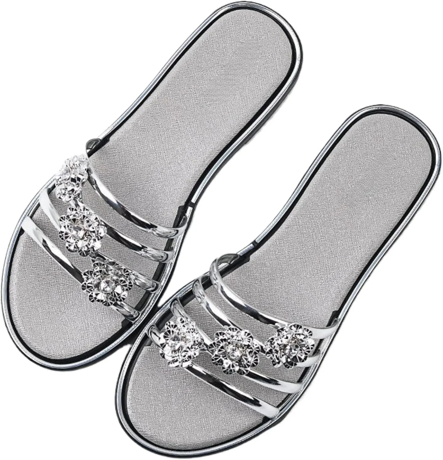 Shiny Diamond black flat Slide Sandals for Women Flip-flops Slip-On Fashionable Slippers for Summer Vacation