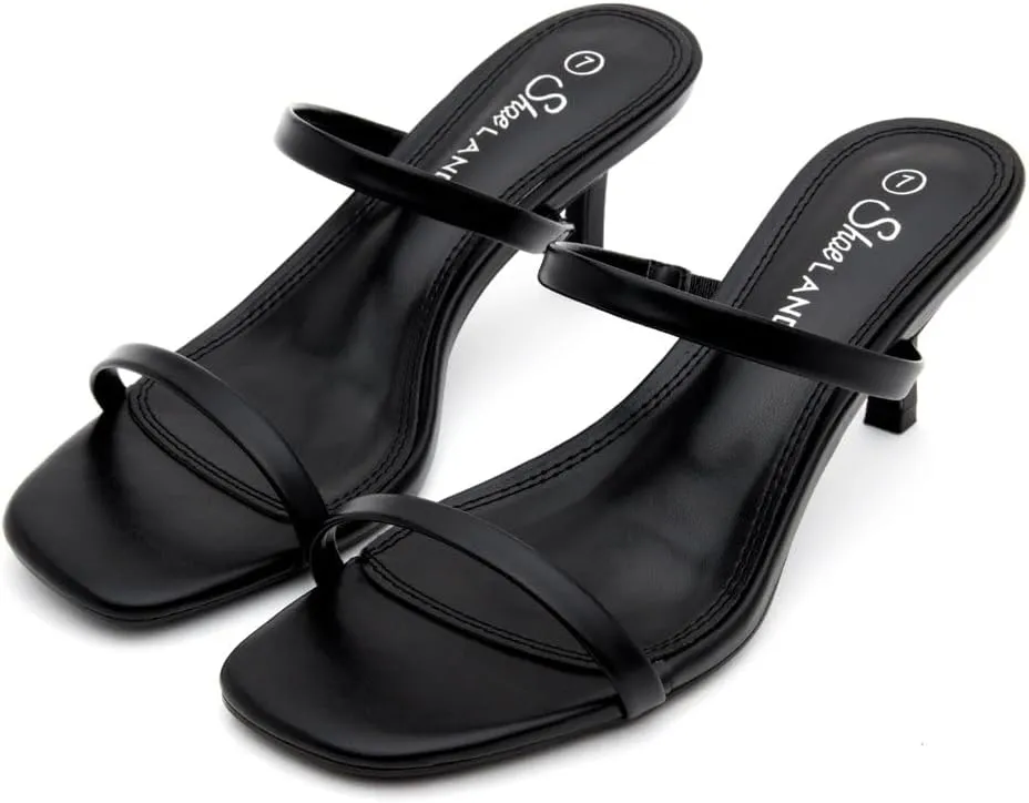 Shoe Land Women's Low Heels | Kitten Heel Sandals for Women | Open Toe Slip-On Slides | Two-Strap Heeled Mules | Dressy Short Heels for Party, Wedding & Vacation