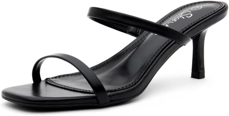 Shoe Land Women's Low Heels | Kitten Heel Sandals for Women | Open Toe Slip-On Slides | Two-Strap Heeled Mules | Dressy Short Heels for Party, Wedding & Vacation