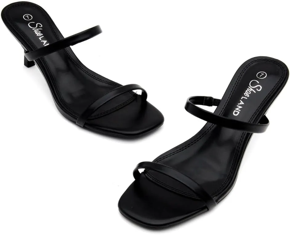 Shoe Land Women's Low Heels | Kitten Heel Sandals for Women | Open Toe Slip-On Slides | Two-Strap Heeled Mules | Dressy Short Heels for Party, Wedding & Vacation