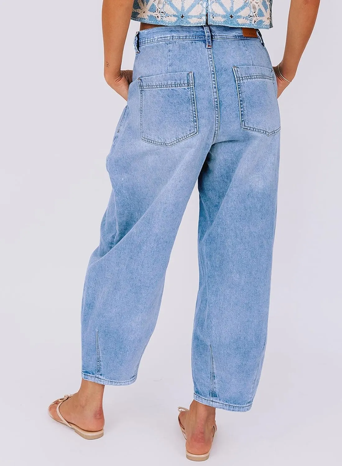 Sidefeel Women's Jeans Mid Rise Stretchy Wide Leg Baggy Jeans Trendy Loose Boyfriend Zimbaplatinum Ankle Denim Pants
