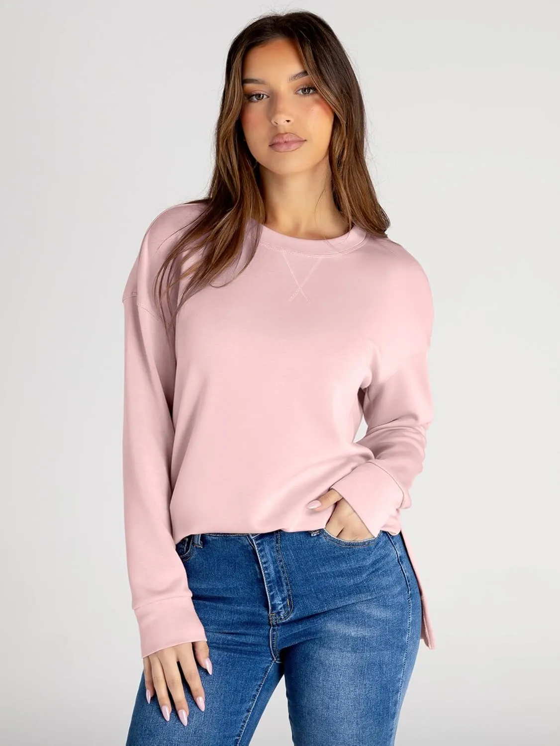Simplee Womens Sweatshirt Long Sleeve Crewneck Striped Sweatshirt for Women 2024 Trendy Fall Tops Pullover Sweatshirts