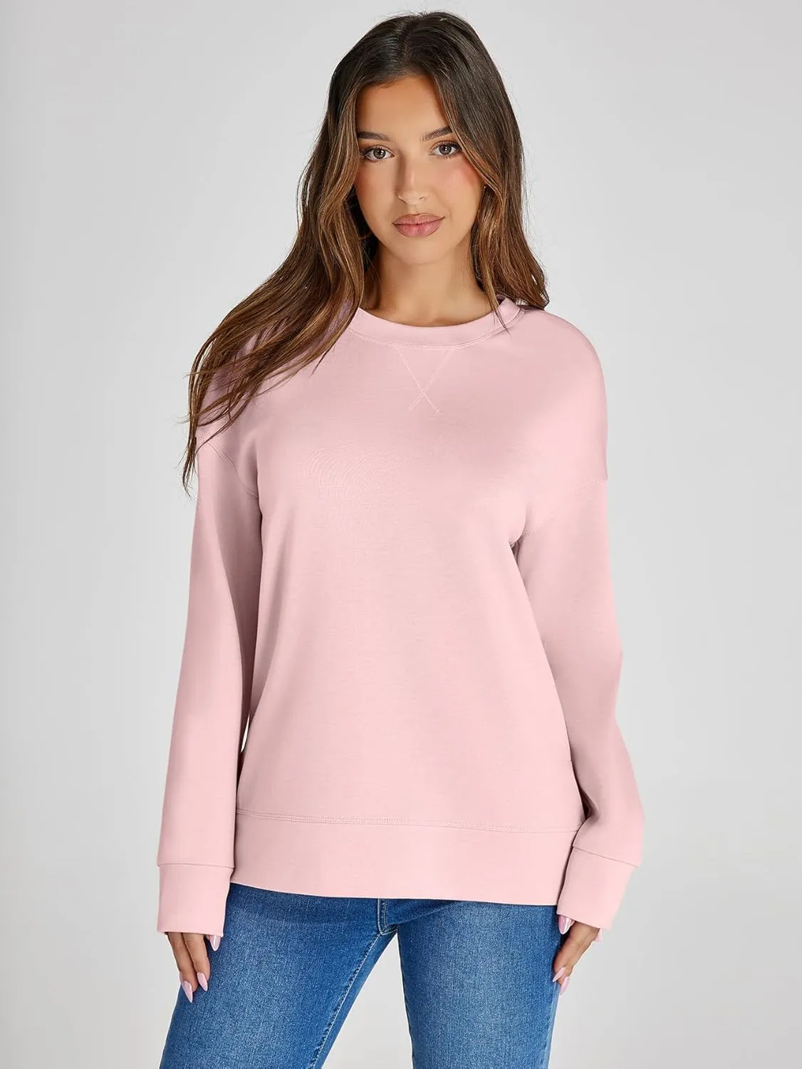 Simplee Womens Sweatshirt Long Sleeve Crewneck Striped Sweatshirt for Women 2024 Trendy Fall Tops Pullover Sweatshirts