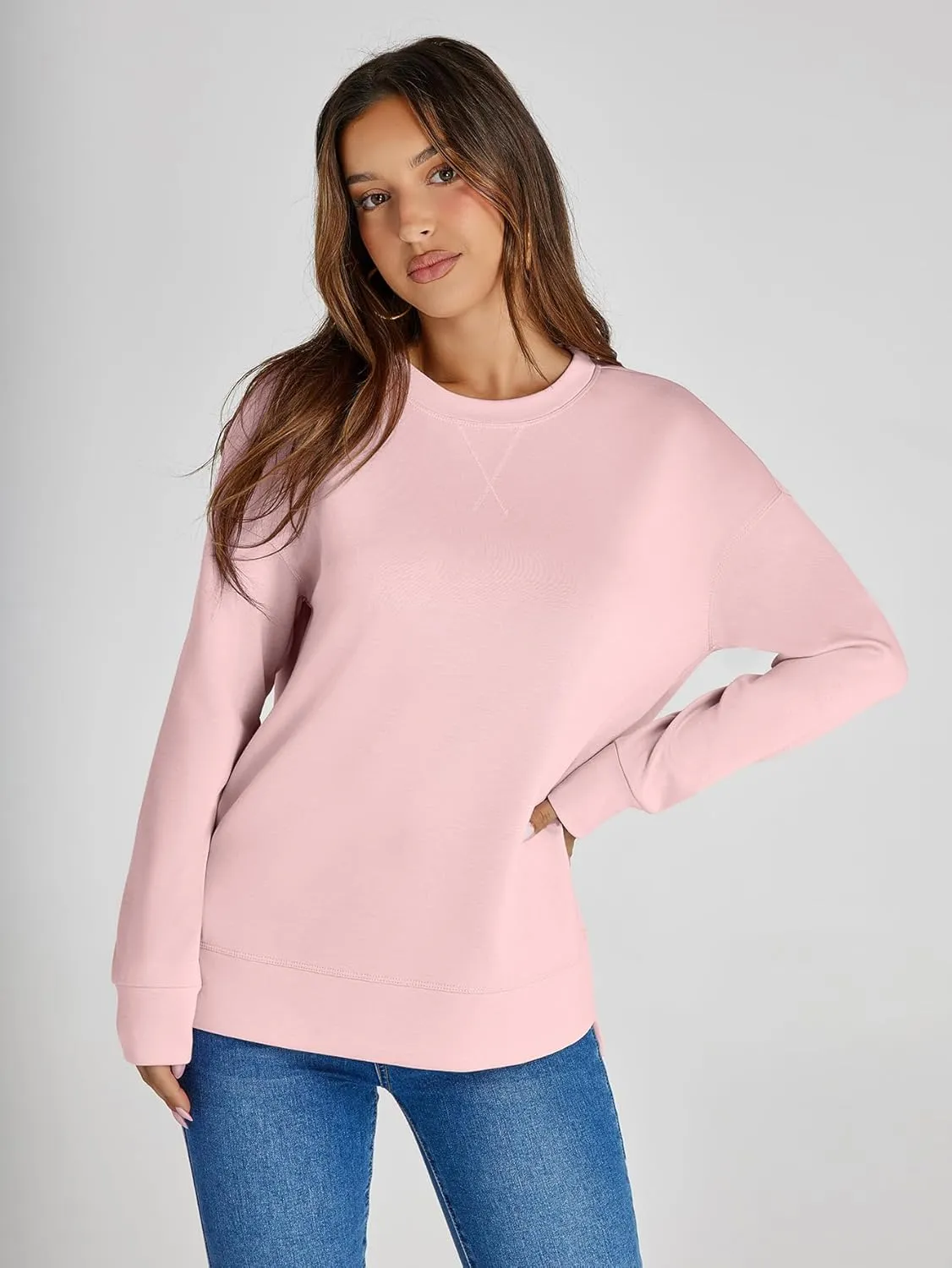 Simplee Womens Sweatshirt Long Sleeve Crewneck Striped Sweatshirt for Women 2024 Trendy Fall Tops Pullover Sweatshirts