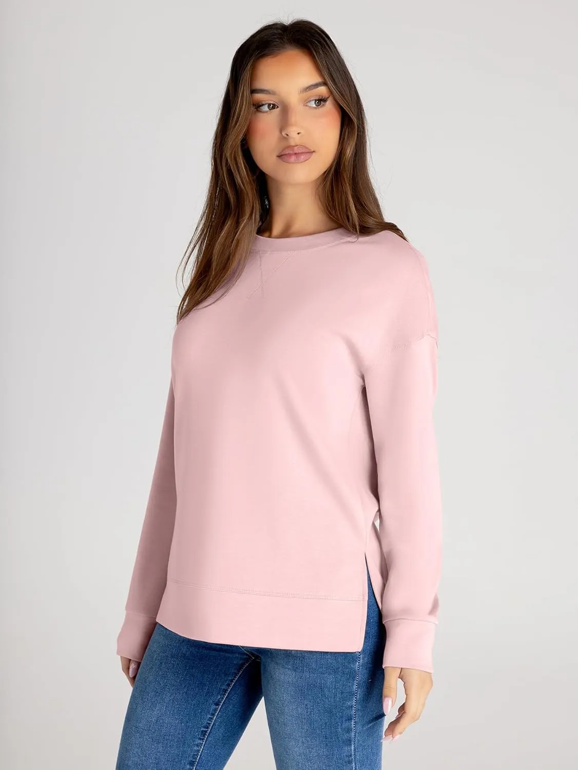 Simplee Womens Sweatshirt Long Sleeve Crewneck Striped Sweatshirt for Women 2024 Trendy Fall Tops Pullover Sweatshirts