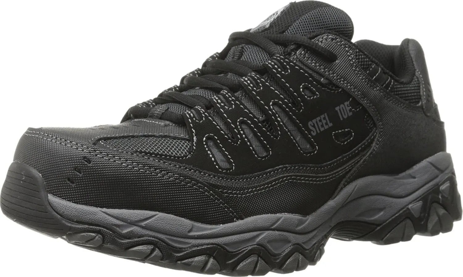 Skechers Men's Cankton Steel Toe Construction Shoe – Electrical Hazard Rated, Memory Foam, Black/Charcoal, 7