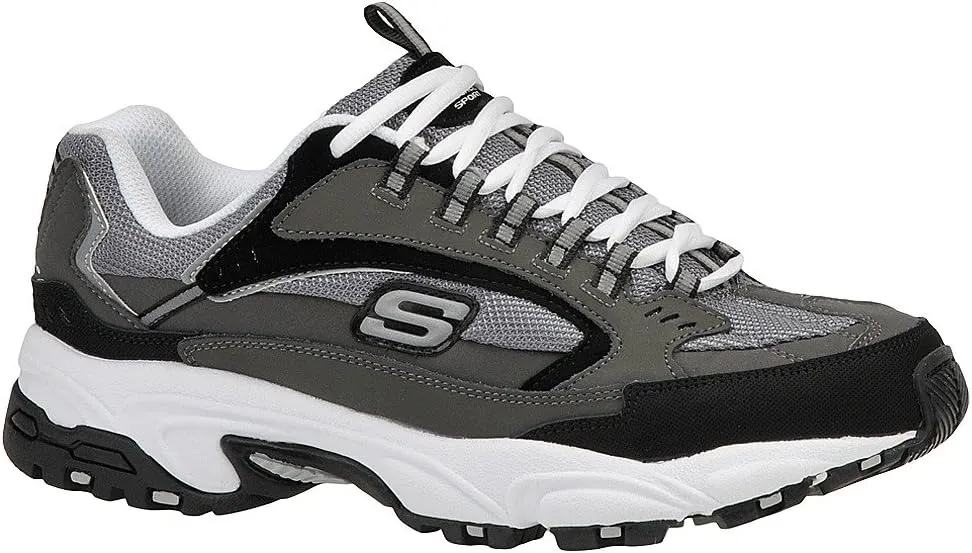 Skechers Sport Men's Stamina Nuovo Cutback Lace-Up Sneaker,Charcoal/Black,8 M US