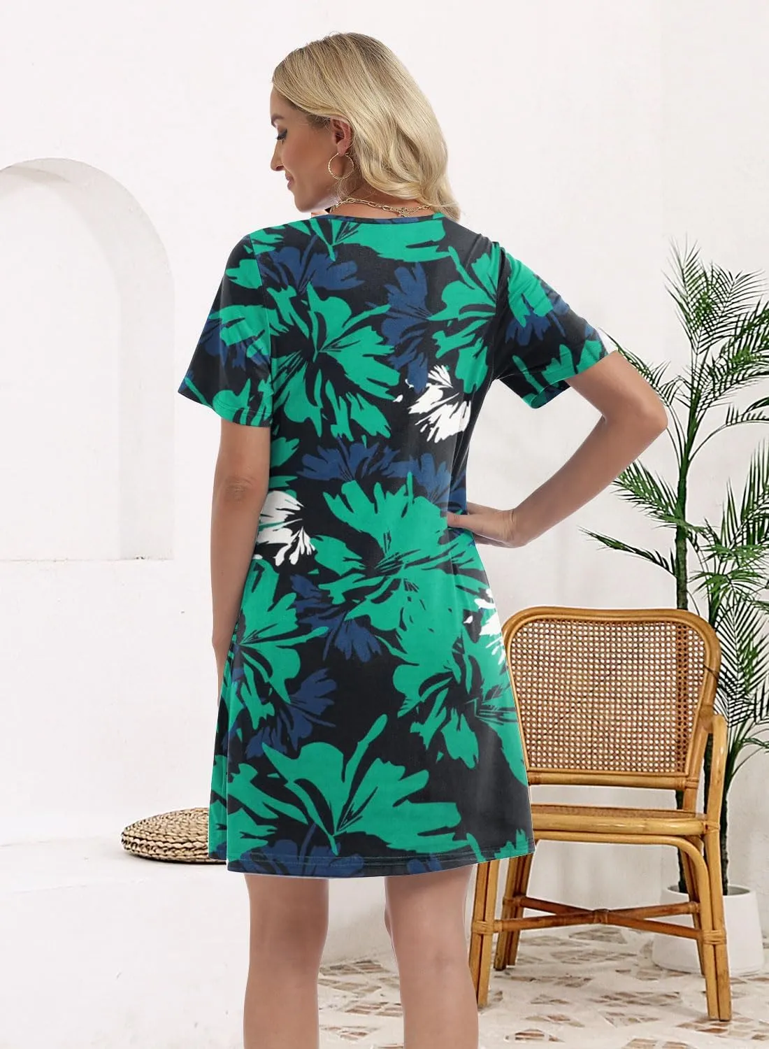 Soesdemo Womens Summer Dresses Square Neck Short Sleeve Buttons Casual Beach Boho 2025 Fashion Sundress