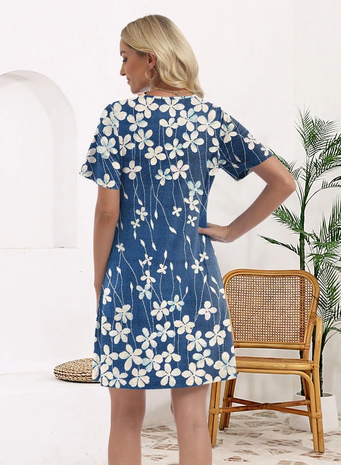 Soesdemo Womens Summer Dresses Square Neck Short Sleeve Buttons Casual Beach Boho 2025 Fashion Sundress