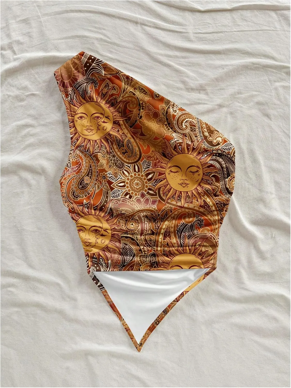 SOLY HUX Women's Plus Size Boho Print Tank Top One Shoulder Sleeveless Ruched Asymmetrical Vacation Tops