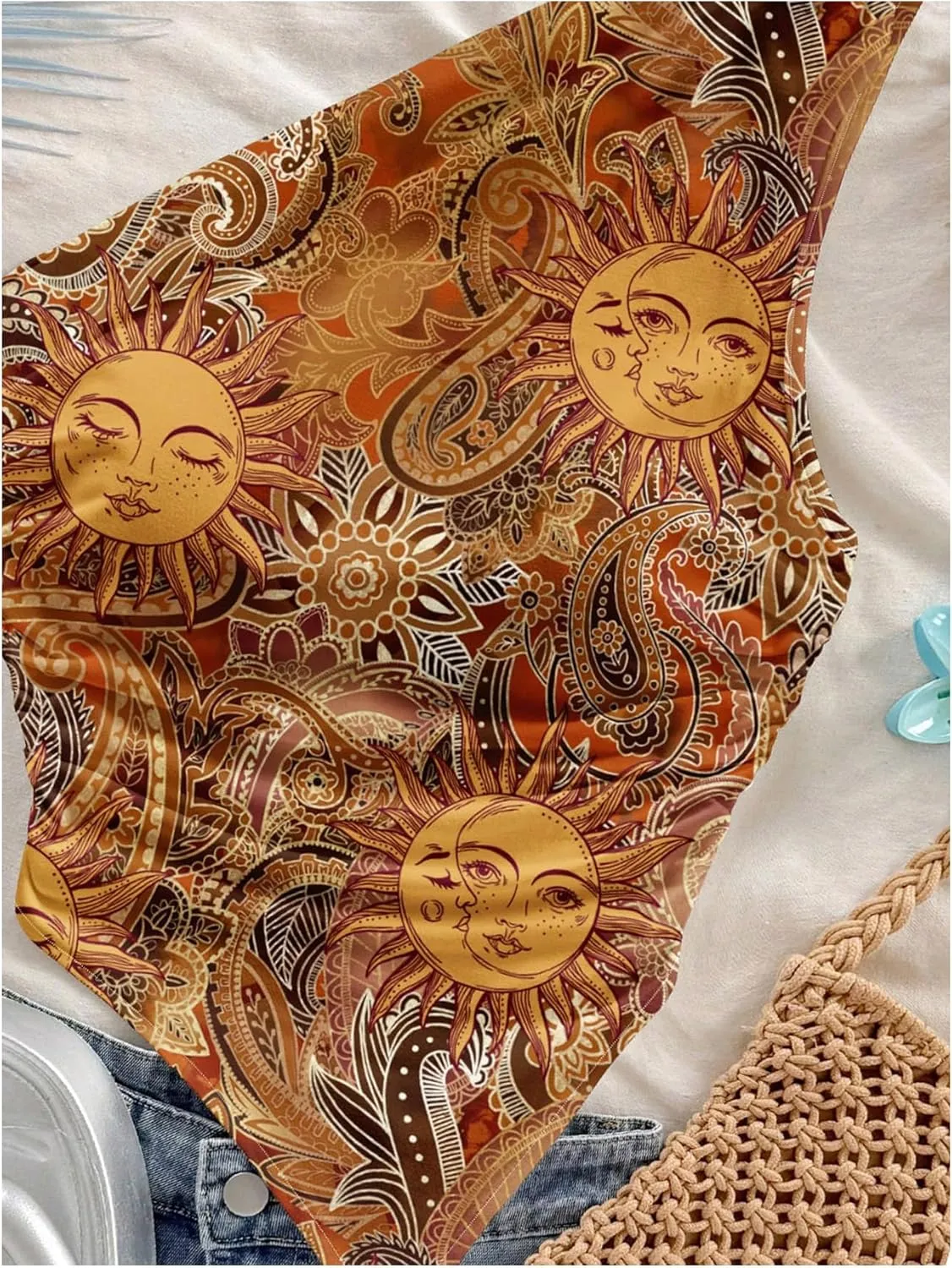 SOLY HUX Women's Plus Size Boho Print Tank Top One Shoulder Sleeveless Ruched Asymmetrical Vacation Tops
