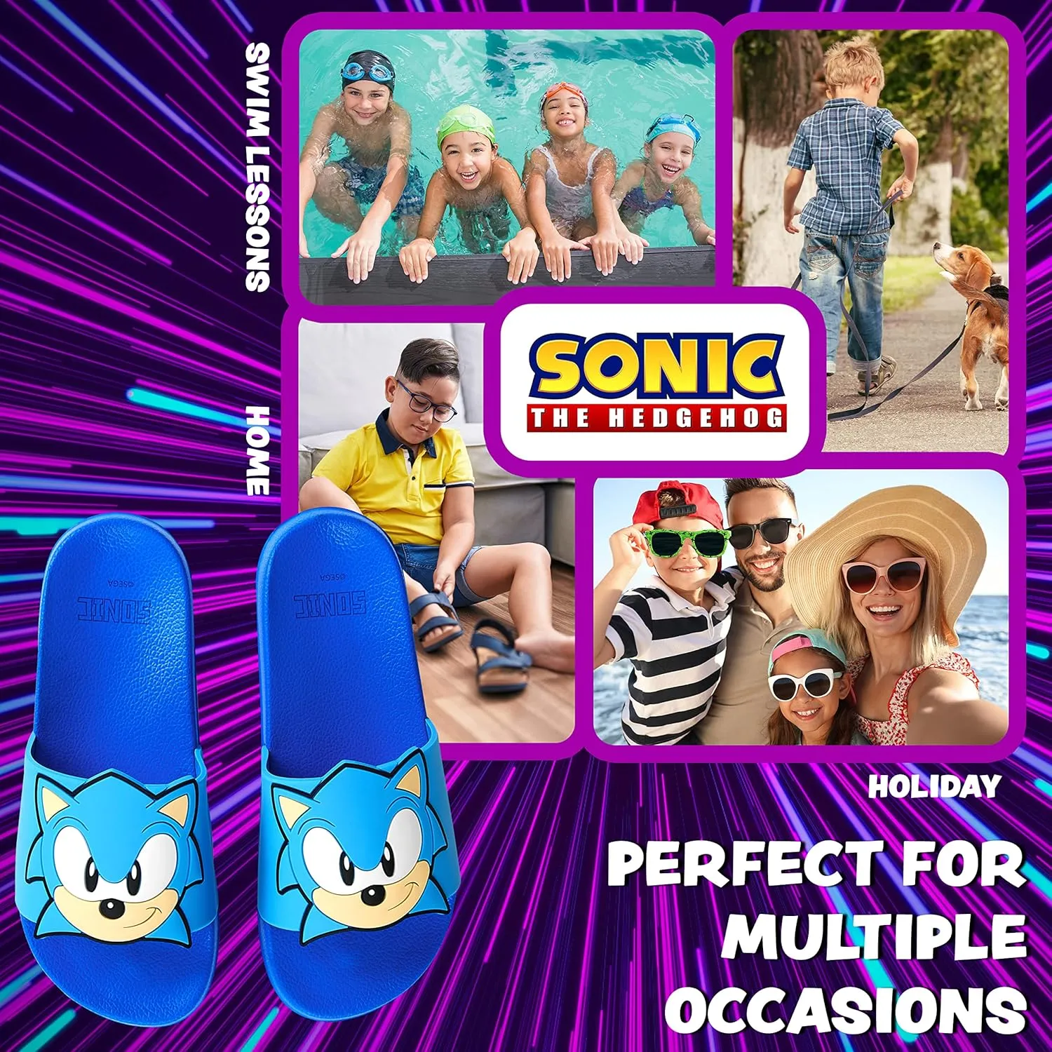 Sonic The Hedgehog Sandals Boys Open Toe Slides Shower Slippers Beach Pool Back Yard Vacation Essentials Gamer Gifts