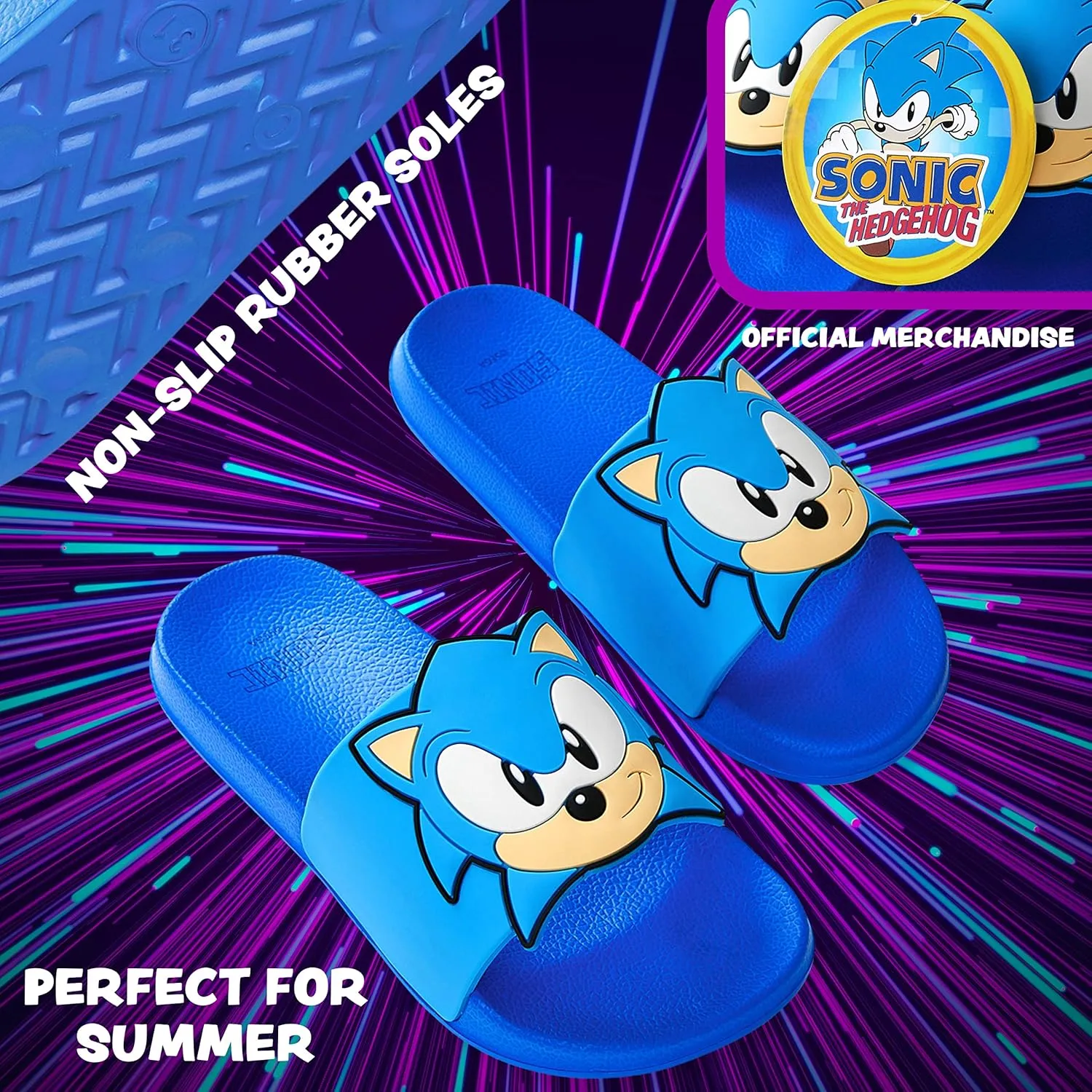 Sonic The Hedgehog Sandals Boys Open Toe Slides Shower Slippers Beach Pool Back Yard Vacation Essentials Gamer Gifts