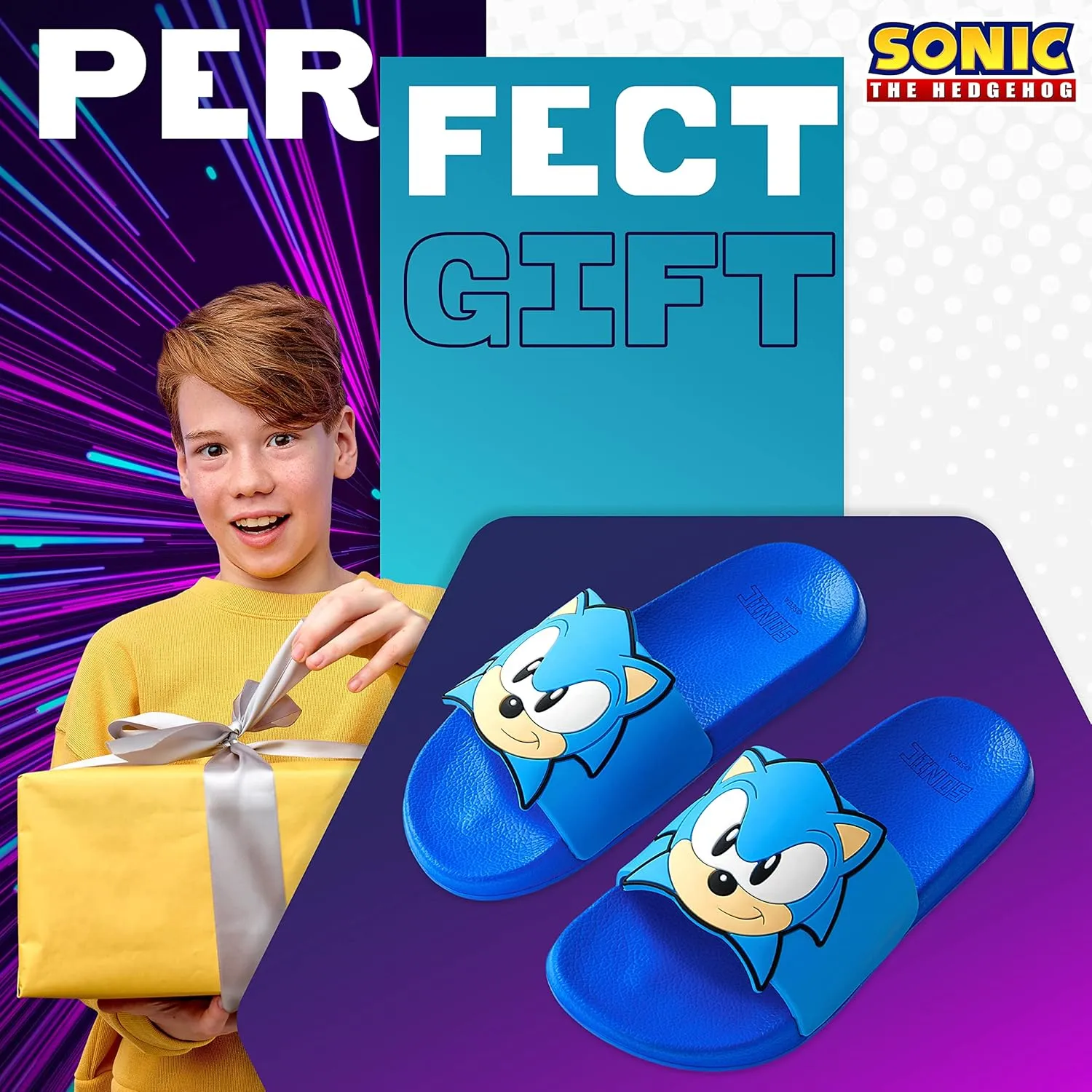 Sonic The Hedgehog Sandals Boys Open Toe Slides Shower Slippers Beach Pool Back Yard Vacation Essentials Gamer Gifts