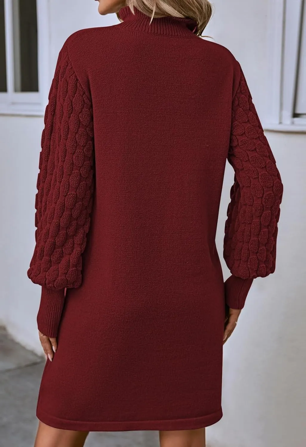 Sovoyontee Women's 2024 Fall Long Sleeve Mock Neck Sweater Dress Casual Loose Ribbed Knit Mini Short Pullover Dresses