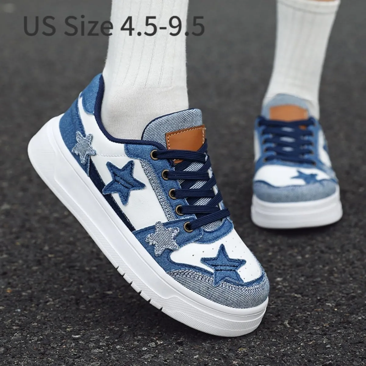 Star Platform Shoes, Cute Sneakers for Women Walking Outdoor, Fashionable Denim Shoes, Breathable Anti-Slip Casual Shoes
