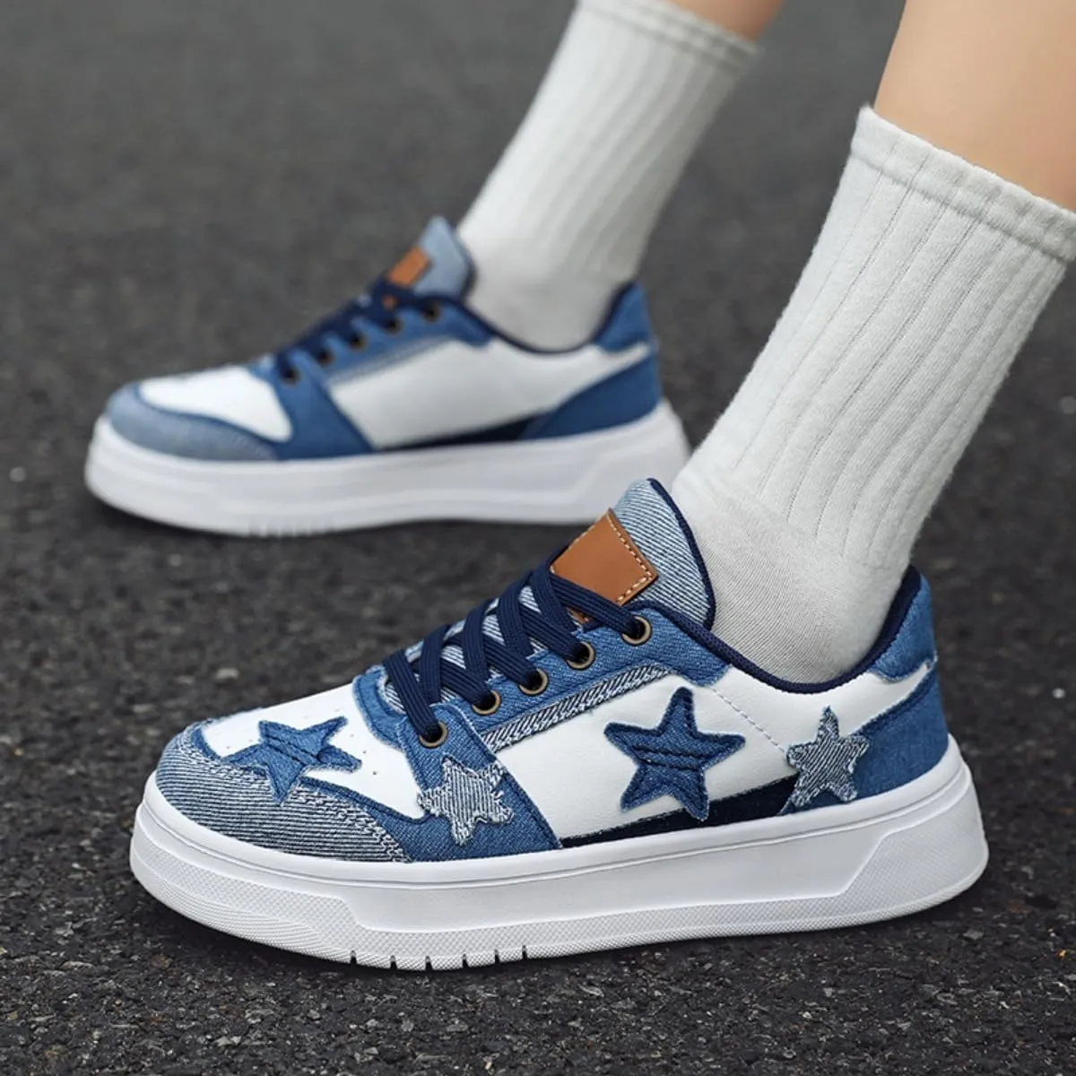 Star Platform Shoes, Cute Sneakers for Women Walking Outdoor, Fashionable Denim Shoes, Breathable Anti-Slip Casual Shoes