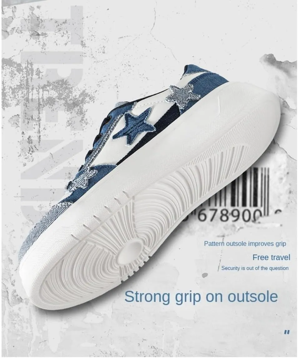 Star Platform Shoes, Cute Sneakers for Women Walking Outdoor, Fashionable Denim Shoes, Breathable Anti-Slip Casual Shoes