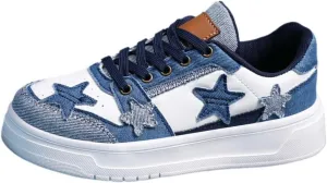 Star Platform Shoes, Cute Sneakers for Women Walking Outdoor, Fashionable Denim Shoes, Breathable Anti-Slip Casual Shoes