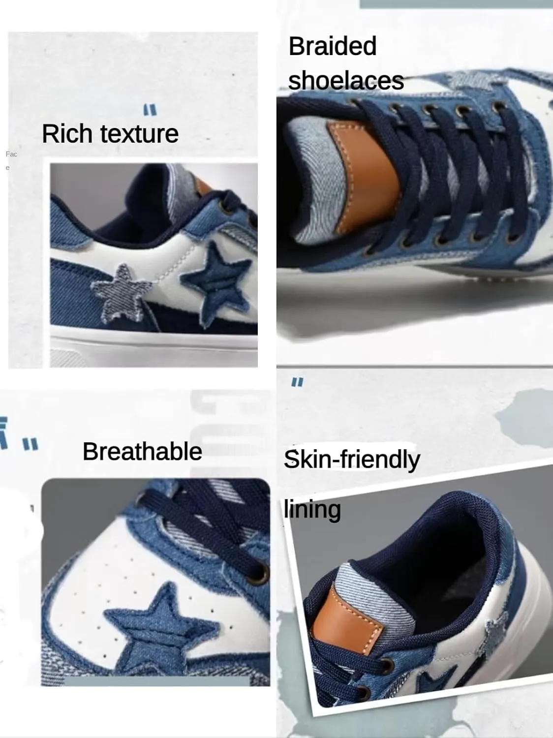 Star Platform Shoes, Cute Sneakers for Women Walking Outdoor, Fashionable Denim Shoes, Breathable Anti-Slip Casual Shoes