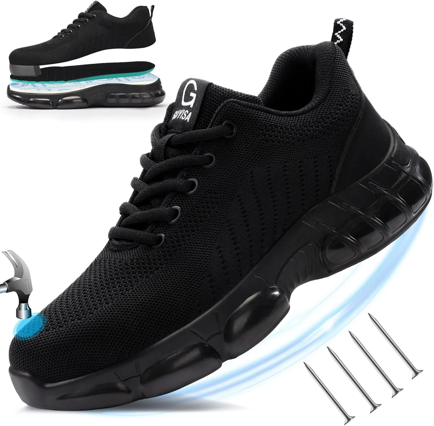 Steel Toe Shoes for Men Women Lightweight Work Shoes Indestructible Safety Sneakers Comfortable Steel Toe Sneakers Mens Work Tennis Shoe for Industrial Construction