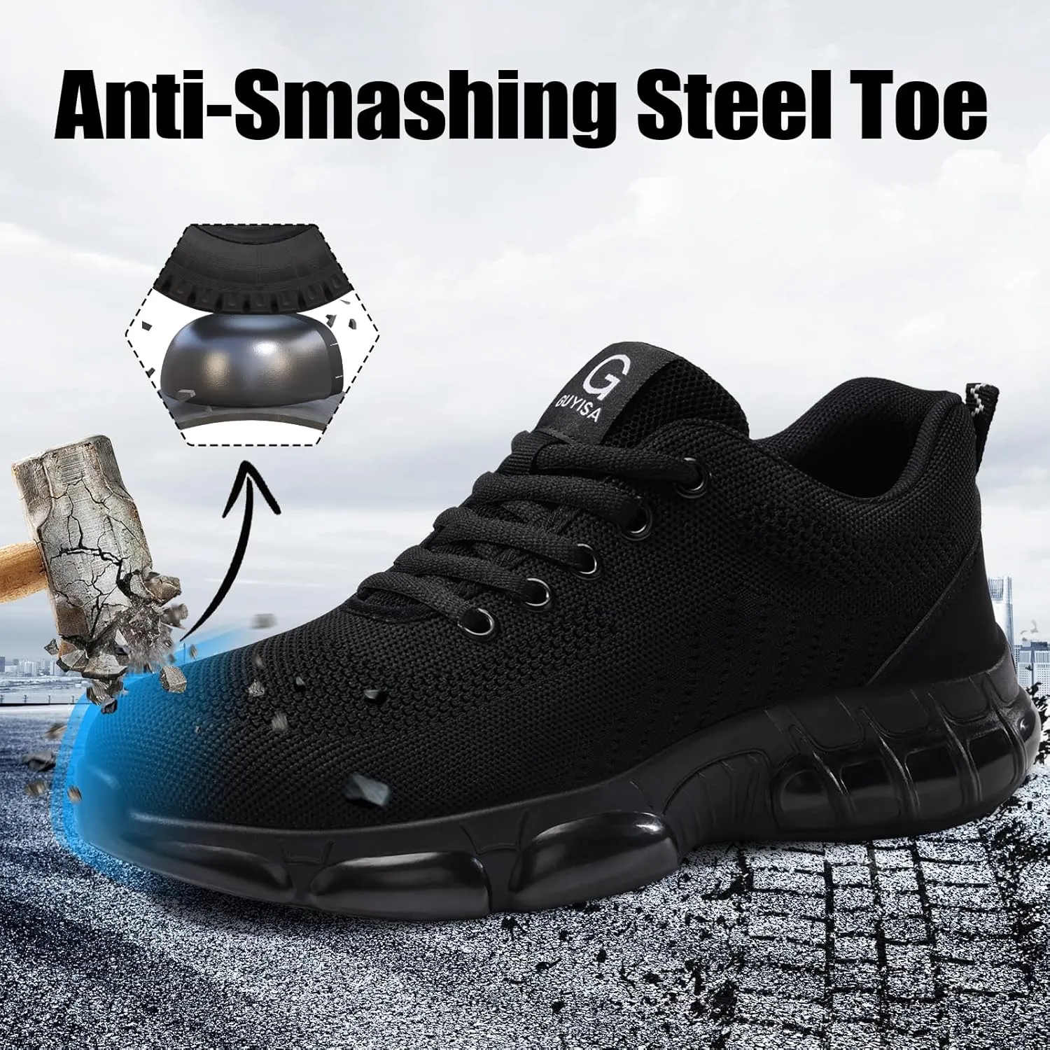 Steel Toe Shoes for Men Women Lightweight Work Shoes Indestructible Safety Sneakers Comfortable Steel Toe Sneakers Mens Work Tennis Shoe for Industrial Construction