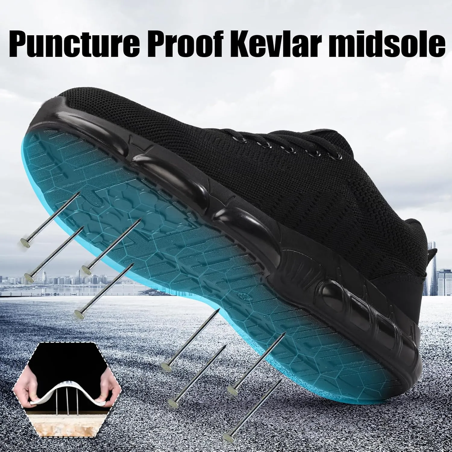 Steel Toe Shoes for Men Women Lightweight Work Shoes Indestructible Safety Sneakers Comfortable Steel Toe Sneakers Mens Work Tennis Shoe for Industrial Construction