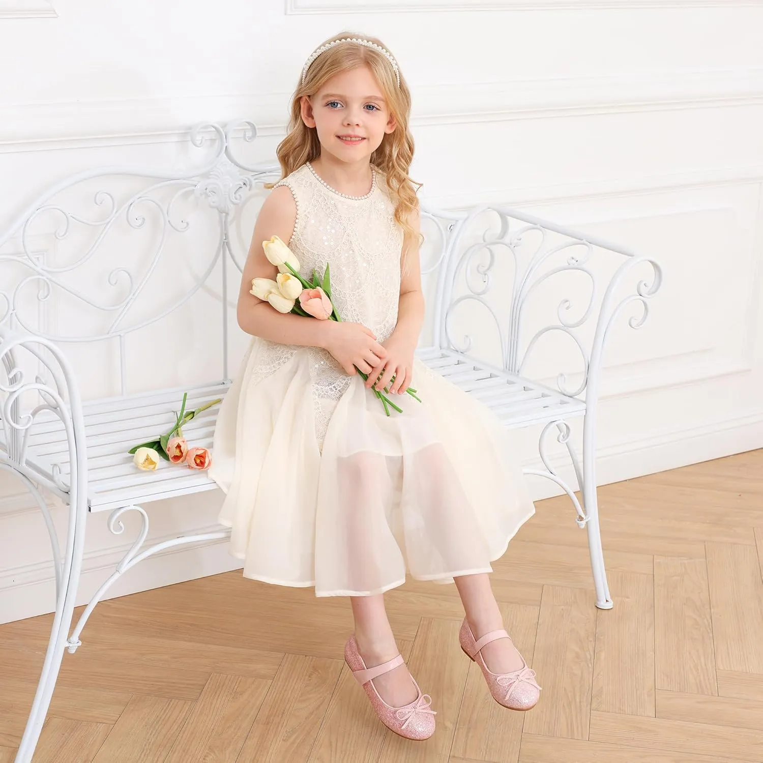 Stelle Girls Mary Jane School Flats Flower Wedding Uniform Party Shoes（Toddler/Little Kids/Big Kids）