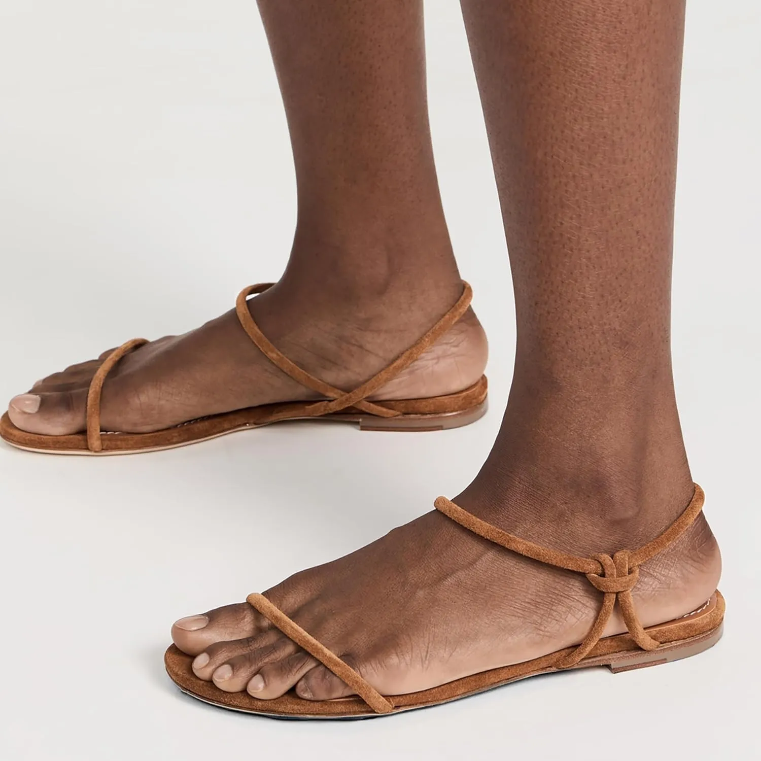 Strappy Flat Sandals for Women Round Open Toe Slip on Ankle Strap Backless Sandals Slingback Casual Vacation Dressy Shoes