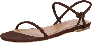 Strappy Flat Sandals for Women Round Open Toe Slip on Ankle Strap Backless Sandals Slingback Casual Vacation Dressy Shoes