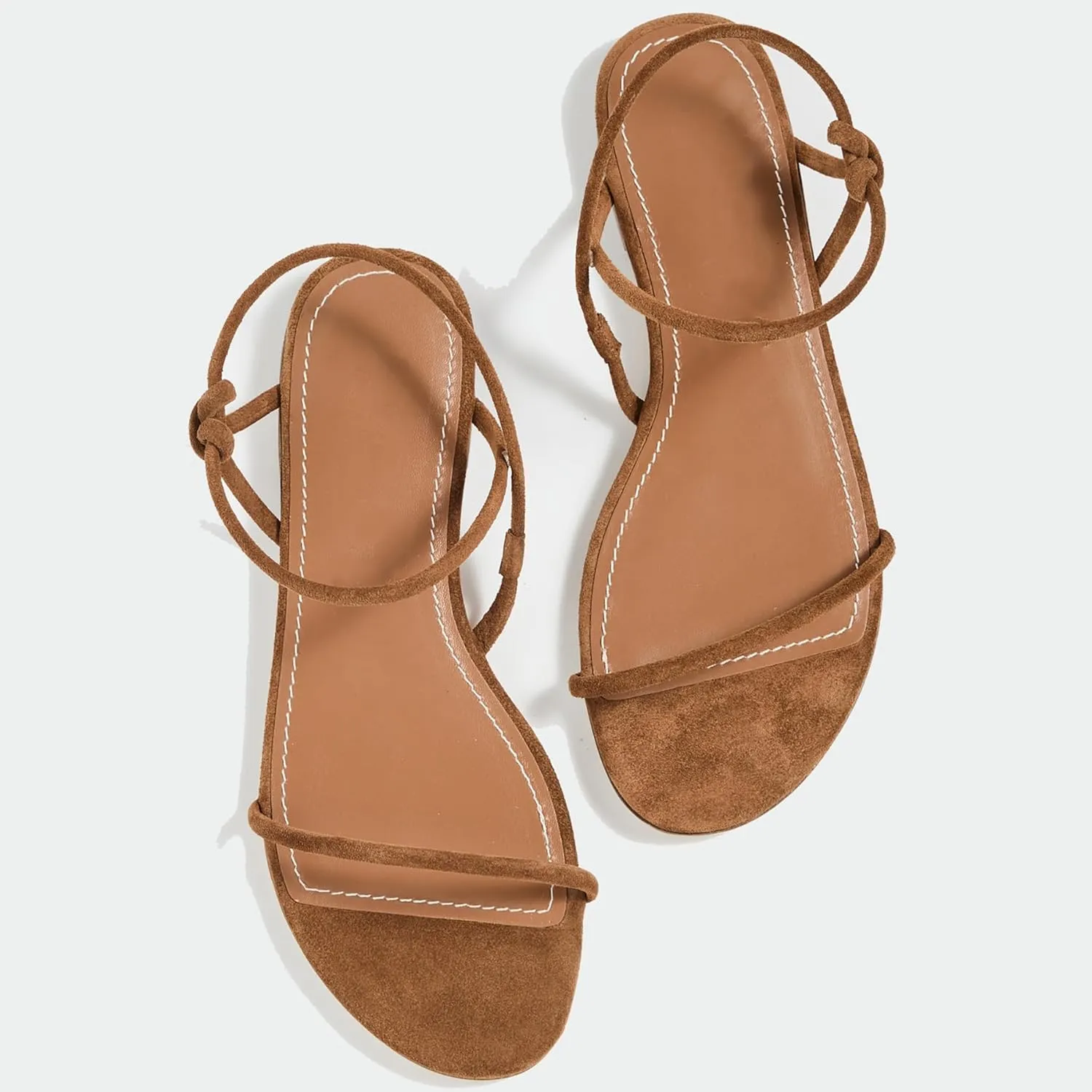Strappy Flat Sandals for Women Round Open Toe Slip on Ankle Strap Backless Sandals Slingback Casual Vacation Dressy Shoes