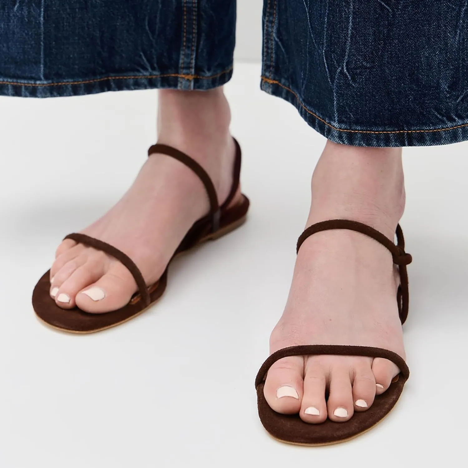 Strappy Flat Sandals for Women Round Open Toe Slip on Ankle Strap Backless Sandals Slingback Casual Vacation Dressy Shoes