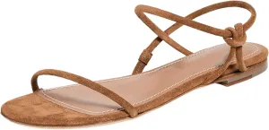Strappy Flat Sandals for Women Round Open Toe Slip on Ankle Strap Backless Sandals Slingback Casual Vacation Dressy Shoes