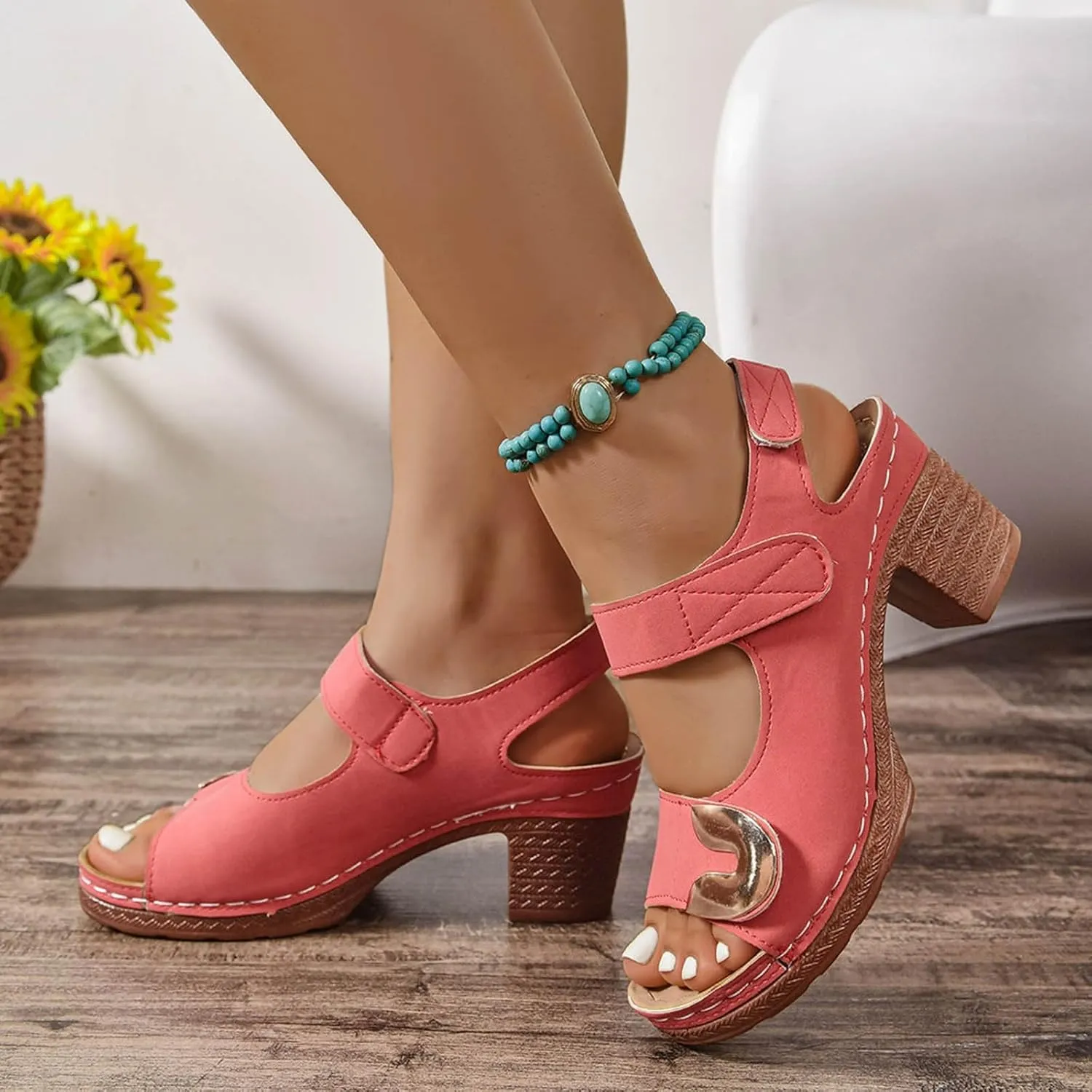 SuanlaTDS Women's Chunky Block Heels Sandals Comfortable Platform Summer Open Toe Ankle Strap Slingback Walking Dress Shoes 2025 Dressy Casual Outdoor High Heeled Sandal for Beach Vacation