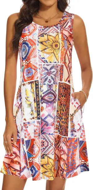 Summer Dresses for Women 2025 Casual Sundresses Beach Cover Ups Sleeveless Tshirt Swing Dress with Pockets
