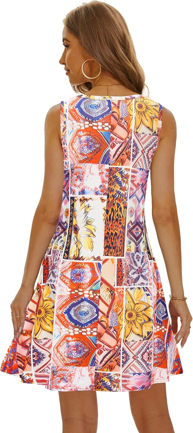 Summer Dresses for Women 2025 Casual Sundresses Beach Cover Ups Sleeveless Tshirt Swing Dress with Pockets